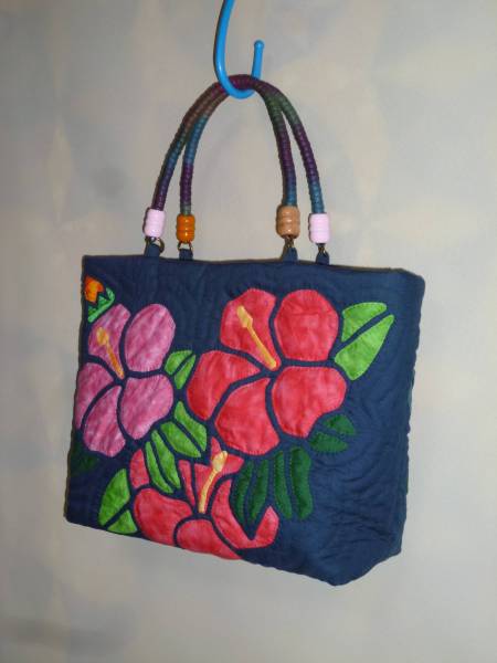 ハワイアンキルト★手提げバック★ハイビスカス★A