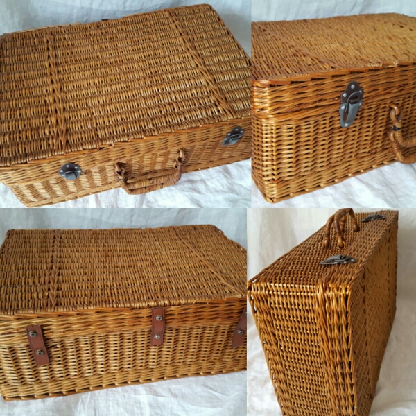 イギリスアンティーク☆籐製のバスケット☆革製☆収納