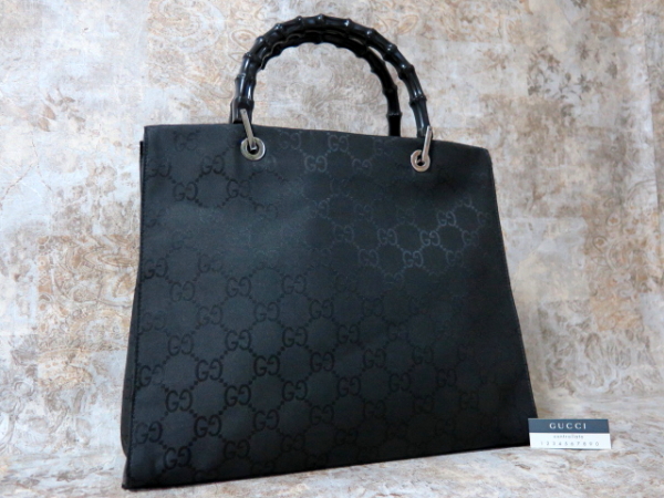 GUCCI バンブー ナイロン GG柄 トート バッグ 黒 未使用 新品