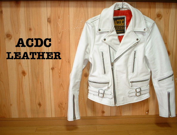 ACDC LEATHER ダブルライダース ホワイト ブラック サイズ38 ACDC LEATHER本革レザーダブルライダースジャケット白ホワイト36 即決