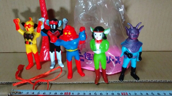 当時物・アクマイザー、5体ソフビセット袋入新品　ブルマァク製