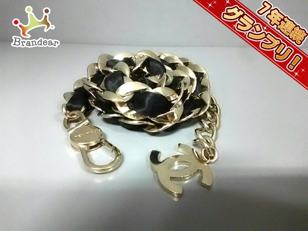 シャネル ベルト ゴールド×黒 チェーンベルト 金属素材×サテン