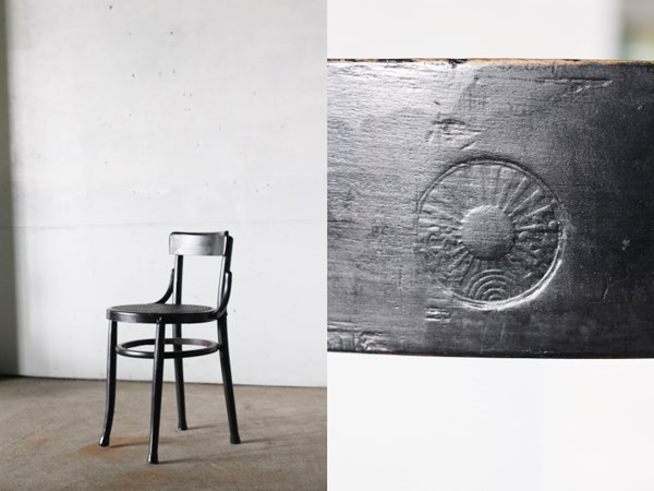 TB526アサヒビール 籐編みの古い椅子◇チェア/ラタン/曲げ木_1