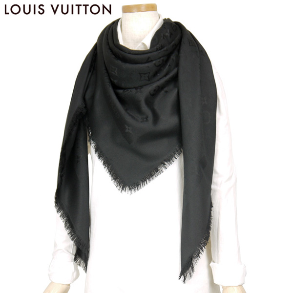 訳あり/LOUIS VUITTON/ショール モノグラム/ブラック/大判/48811