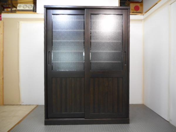 食器棚/収納棚/本棚/多目的収納棚★木製/引き戸/曇りガラス