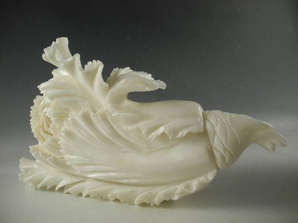 翡翠 | 虫乗白菜置物☆唐木台付 箱付 治中国古玩 幅 23.2cm (検索