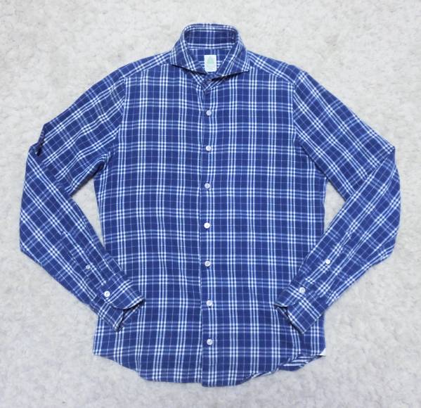 美品 Finamore フィナモレ 15/38 チェック長袖シャツ イタリア製