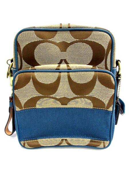 コーチ バッグ ショルダー 斜めがけ シグネチャー 863P 茶 青