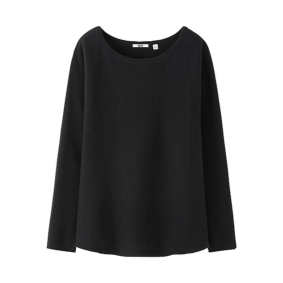 ユニクロ@ラウンドネックボリュームセーター カシミヤ100% 黒 M