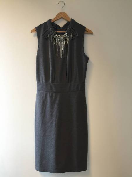 新品パオラフラーニ 綺麗なビジュー付ワンピース(グレー)44☆