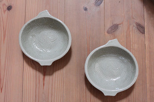 即決 ２個 よしざわ窯 益子焼 ペールグリーン　たまねぎ鉢 小