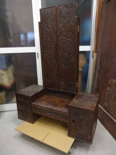 軽井沢彫り 鏡台 大事に使用 公式アンティーク家具ラフジュ工房商品