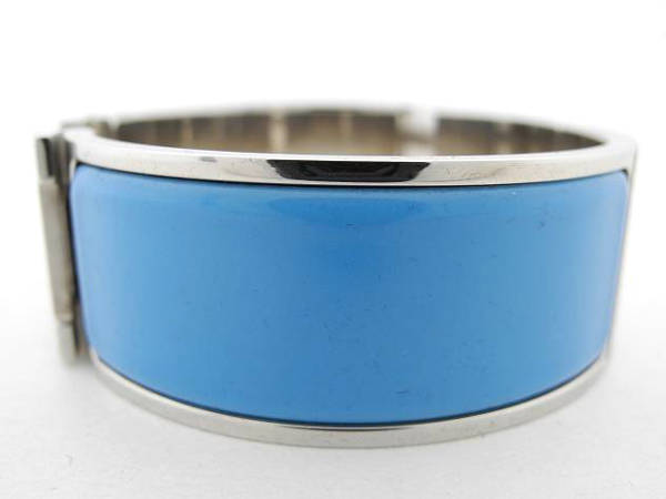 1円 美品 エルメス クリッククラック 銀色×水色 バングル HS067 美品 