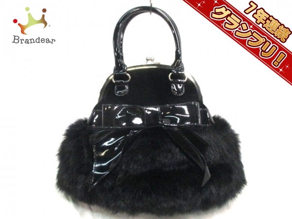 マリークワント ハンドバッグ 美品 黒 がま口/リボン MARY QUANT