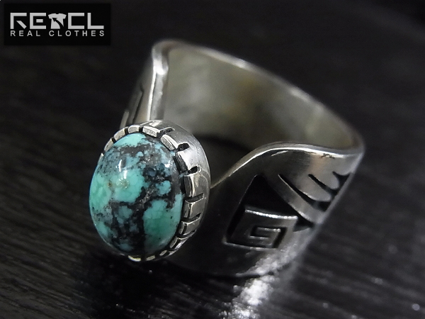 ホピ族 ヨヨキー作 ターコイズ付きリング オーバーレイ 14号