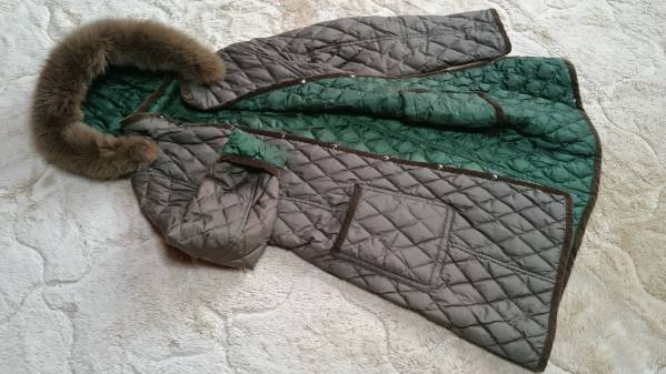 AMACAフォックスファー リバーシブルキルティングコート 茶×緑