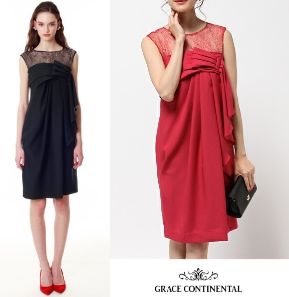定価4.1万 グレースコンチネンタル リボンドレープワンピース 赤