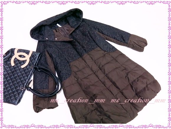 INITIUM*刺繍切替フード付き天然ダウンコートHR5385