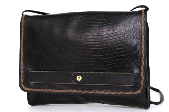 リザード型押し レザー 伊製 2WAY ショルダー バッグ ブラック
