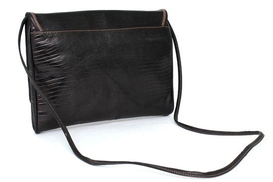 リザード型押し レザー 伊製 2WAY ショルダー バッグ ブラック