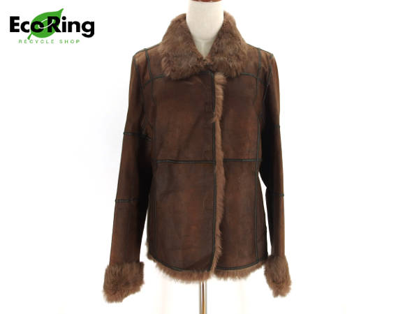 1円 バルマン レザー ラピットファー レディースコート 茶 CU006