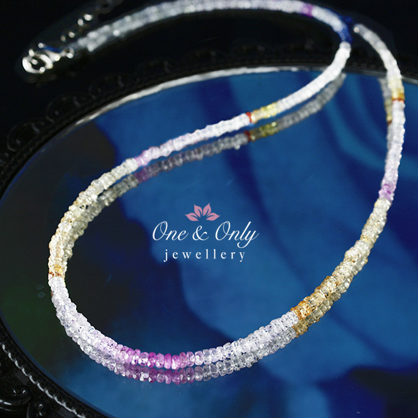 《1円》30ctマルチカラーサファイア連ネックレス/鑑別付