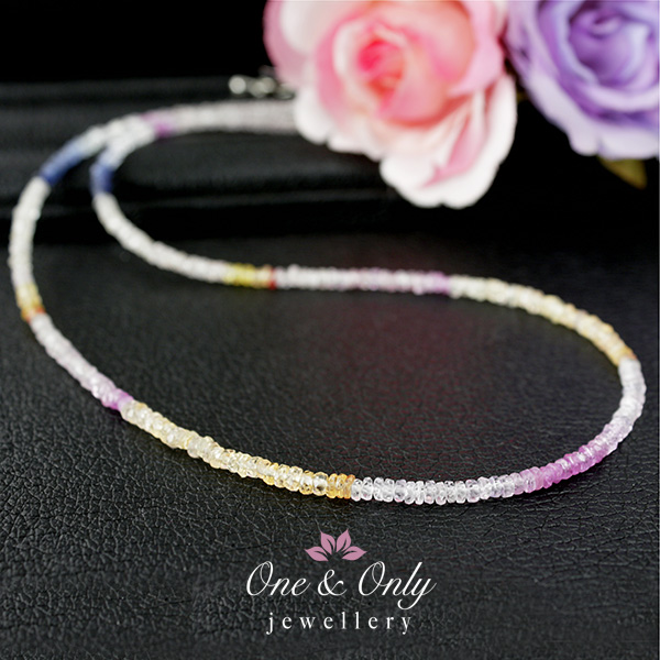 《1円》30ctマルチカラーサファイア連ネックレス/鑑別付