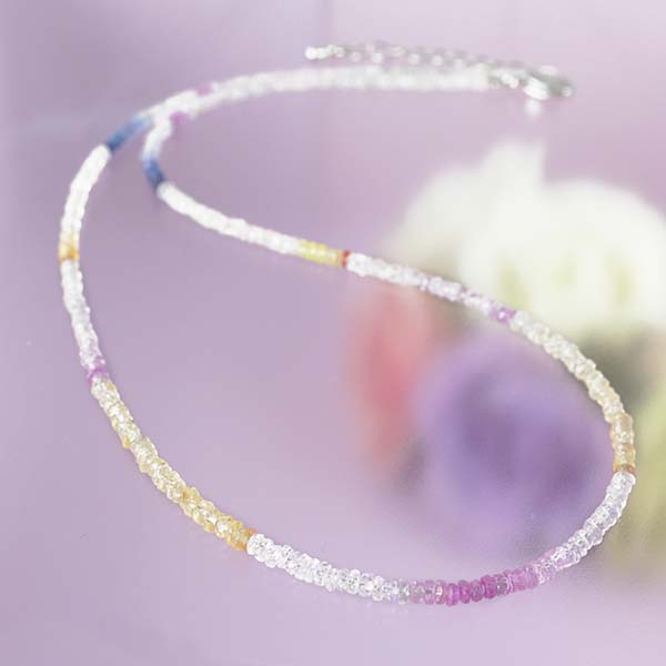 《1円》30ctマルチカラーサファイア連ネックレス/鑑別付