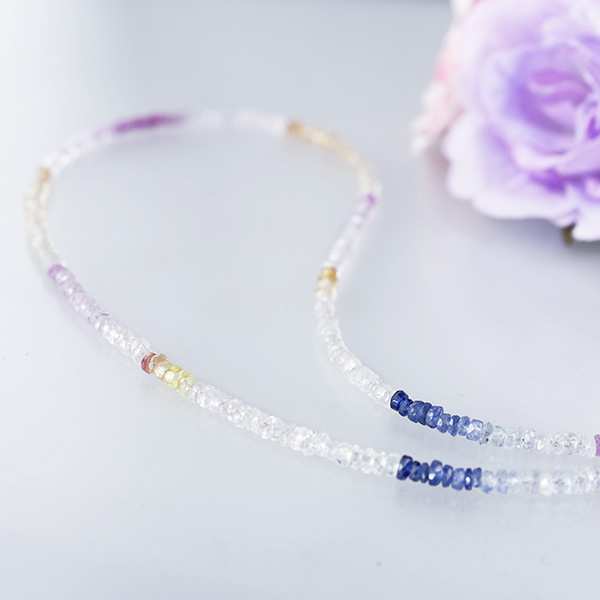 《1円》30ctマルチカラーサファイア連ネックレス/鑑別付