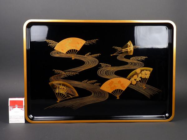 都屋】わじま慶塚 「扇面曲水蒔絵廣蓋」 2客 木製 長方盆 工芸品