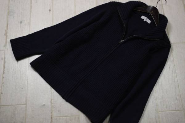 VI90◎自由区 ウールニットジップジャケット46/紺系