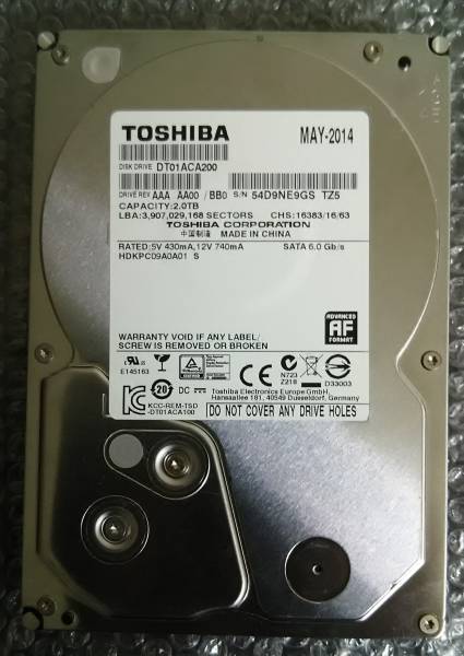 2TB DT01ACA200 SATA 東芝 Toshiba HDD | - 3.5 7200RPM TOSHIBA 64MB