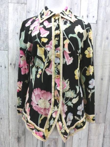 1円~ レオナール LEONARD 花柄 シルク混 ブラウス シャツ L ⑧