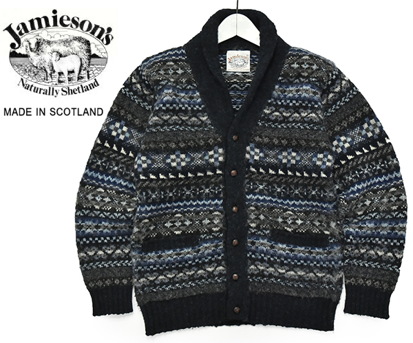 英国製 ジャミーソンズ フェアアイル柄 ショール襟カーディガン