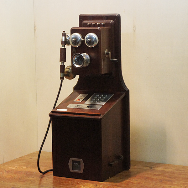 クラシックピンク電話 NTT アンティーク調 木製 昭和レトロ No.1