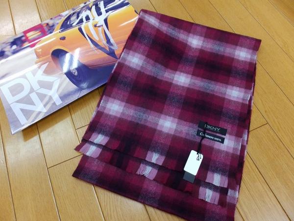 MM181 DKNY ダナキャラン新品チェック柄カシミヤ100%マフラー