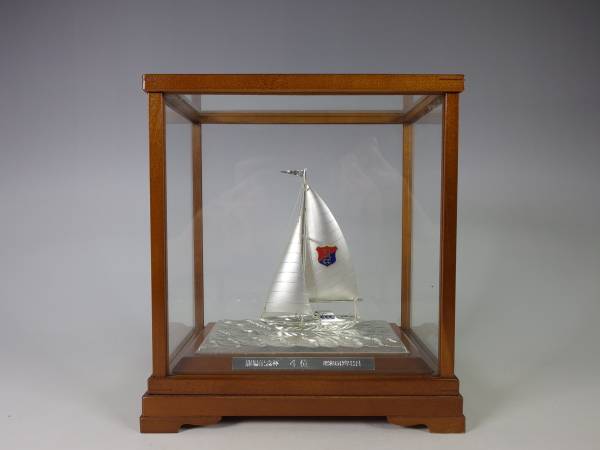 《玉》 TAKEHIKO　銀メッキ　ヨット　ガラスケース　置物/銀製⑥