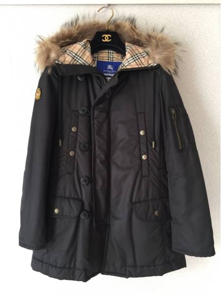 【美品】バーバリーブルーレーベル　中綿モッズコート　ノバチェック　ラクーンファー ノバチェック モッズコート 美品バーバリーブルーレーベル ラクーン