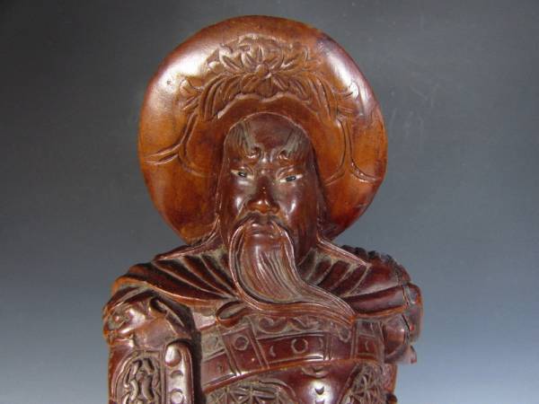 木彫り武将像（中国風「武人彫刻」・木製）： インテリア・レトロ