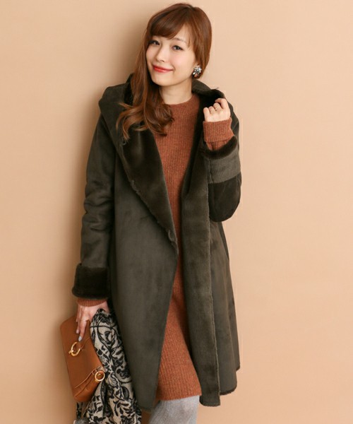 ROSSOアーバンリサーチ☆フェイクムートンコート☆カーキ 美品 urban 