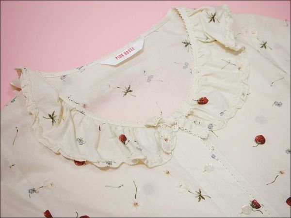 美品】ピンクハウス 生成 花といちご柄 綿ローンワンピース