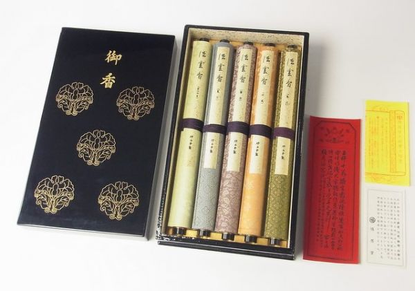 未使用*鴨居堂*法雲香/巻物型香筒×5把+箱/セット/仏具/線香
