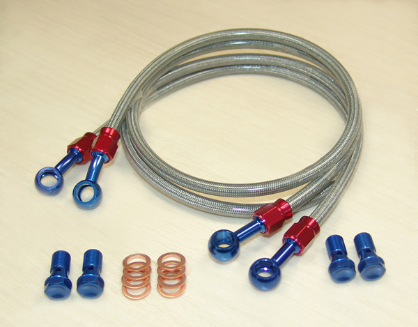 TZR125・ステンメッシュブレーキホース青・前後［YM212］