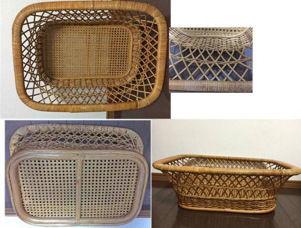 mkm蚤の市・古い籐製お風呂屋さんの脱衣籠・カゴ・バスケット・かご・古道具・収納・ラタン・ナチュラルインテリア・レトロ・アンティーク