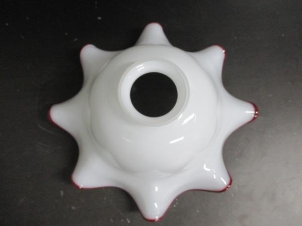 ガラス フリル電傘 電笠 氷コップ 乳白色赤硝子 気泡有 f001