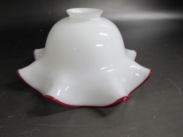 ガラス フリル電傘 電笠 氷コップ 乳白色赤硝子 気泡有 f001