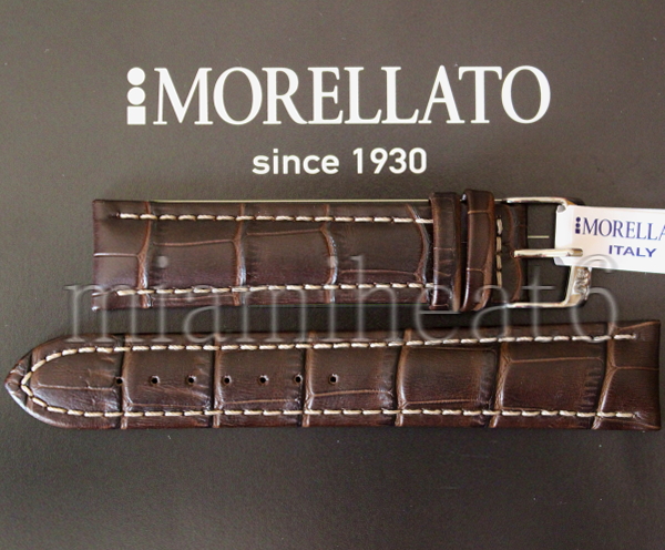 送82円★新品モレラート Plusプラス ダークブラウン こげ茶 18mm 本革カーフレザー アリゲーター型押し MORELLATO 時計ベルト 定価7，000円 時計ベルト・時計バンドのMORELLATO（モレラート） ｜ カーフ 牛革