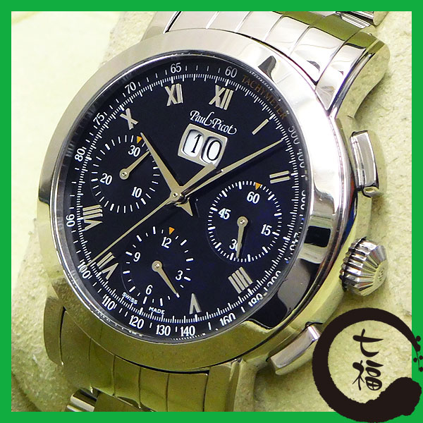 1円U【ポールピコ】ファーシャークロノグラフ 4089 ブラック文字盤 ステンレススチール 自動巻き メンズ ランク中古A 時計 美中古品