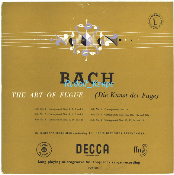 英Decca LXT2503/5　バッハ「フーガの技法」　シェルヘン　ベロミュンスター放送管