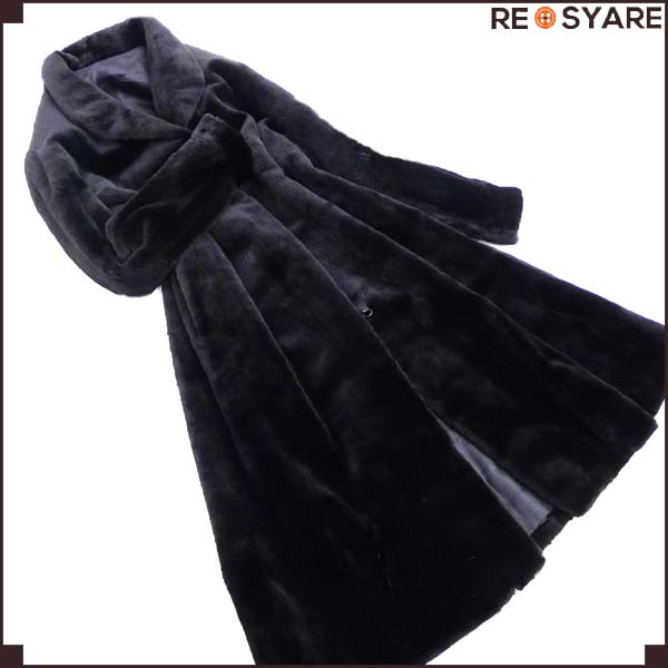 美品*高級*サガミンク*銀サガ*シェアード*ミンク*本毛皮*100㎝*ロング*コート*F*22988